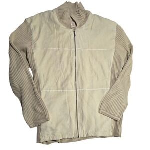 Cubavera Vintage Mens Beige Ribbed Knit Full Zip Sweater Jacket Size XXL tall